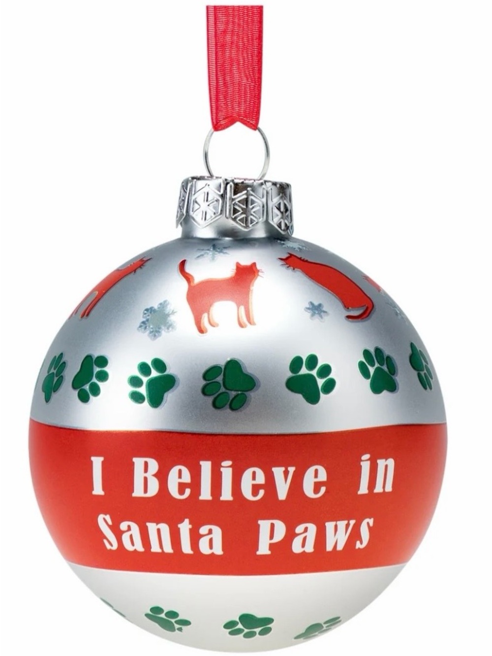 I Believe in Santa Paws Glass Cat Ornament
